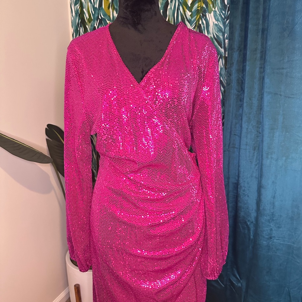 Sequin Long Sleeve Wrap Dress